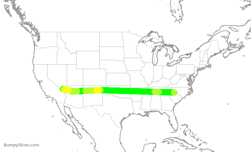 Turbulence forecast map for AAL750, CLT to LAS