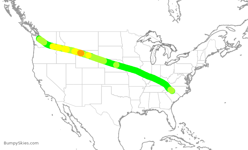 Turbulence forecast map for AAL751, CLT to SEA