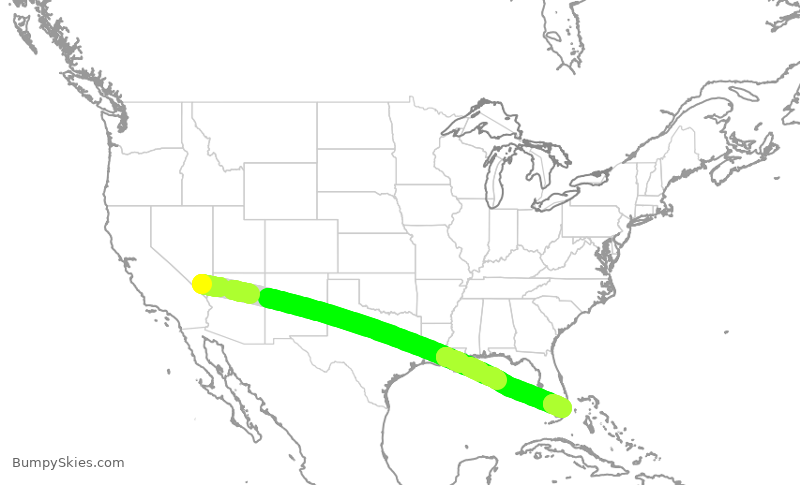 Turbulence forecast map for AAL751, LAS to MIA