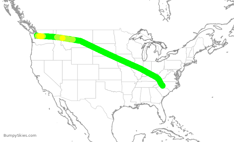 Turbulence forecast map for AAL751, SEA to CLT