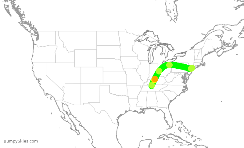 Turbulence forecast map for AAL752, BNA to LGA