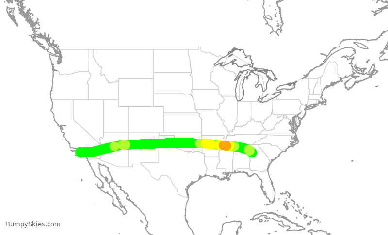 Turbulence forecast map for AAL753, LAX to ATL