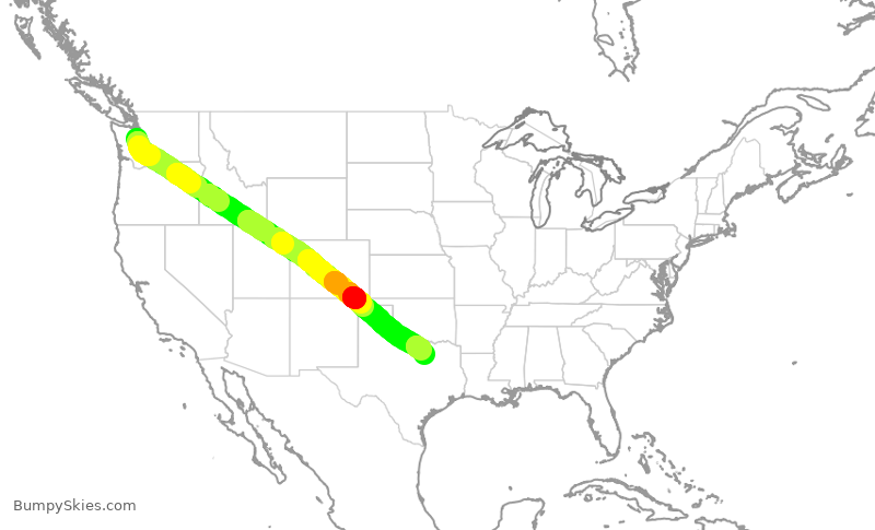 Turbulence forecast map for AAL757, SEA to DFW