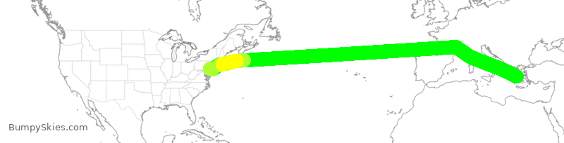 Turbulence forecast map for AAL758, PHL to GAV