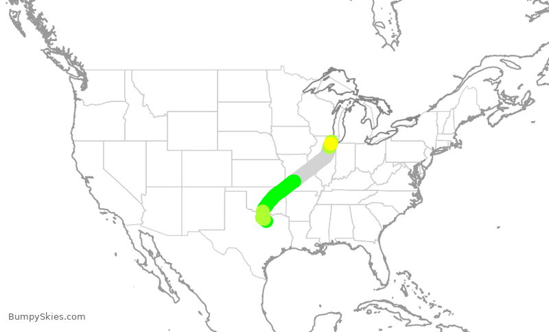 Turbulence forecast map for AAL760, ORD to DFW