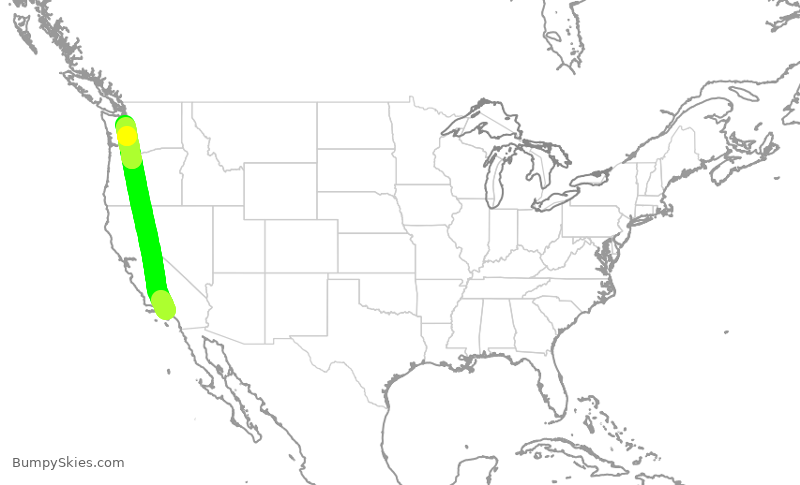 Turbulence forecast map for AAL761, LAX to SEA