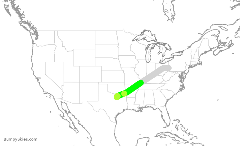 Turbulence forecast map for AAL762, PIT to DFW