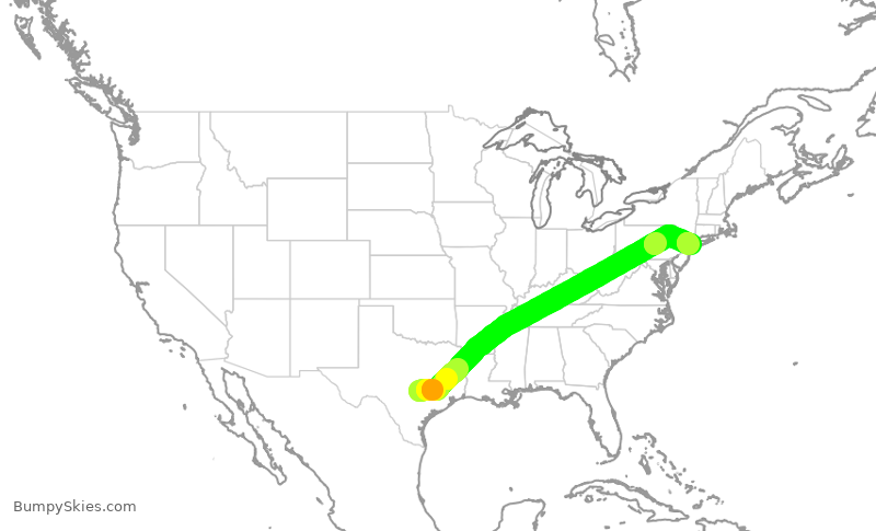 Turbulence forecast map for AAL763, AUS to JFK