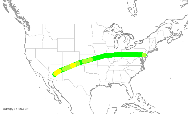 Turbulence forecast map for AAL765, PHL to PHX