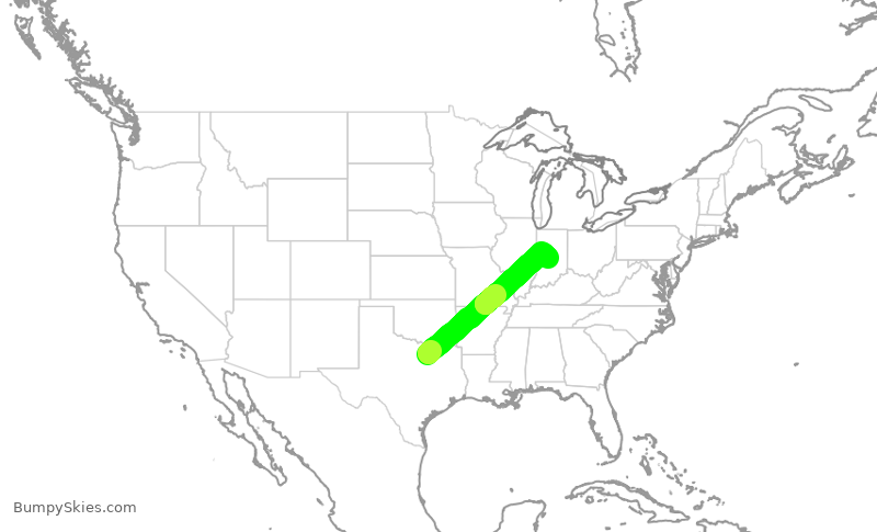 Turbulence forecast map for AAL766, DFW to IND