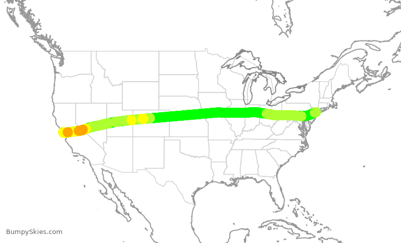 Turbulence forecast map for AAL76, JFK to SFO