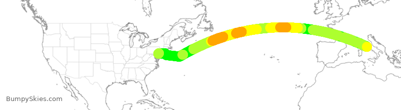 Turbulence forecast map for AAL771, FCO to PHL