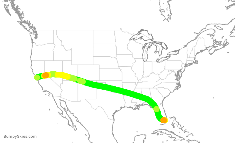 Turbulence forecast map for AAL773, SFO to MIA