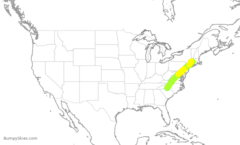 Turbulence forecast map for AAL774, BDL to CLT