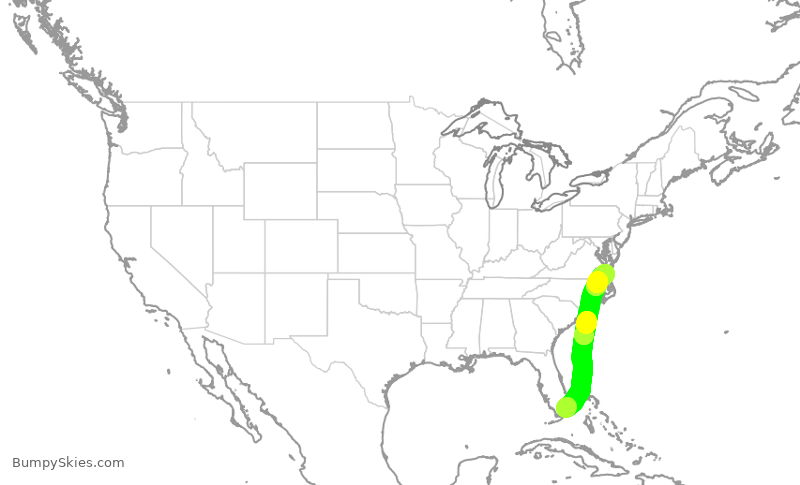 Turbulence forecast map for AAL775, MIA to ORF
