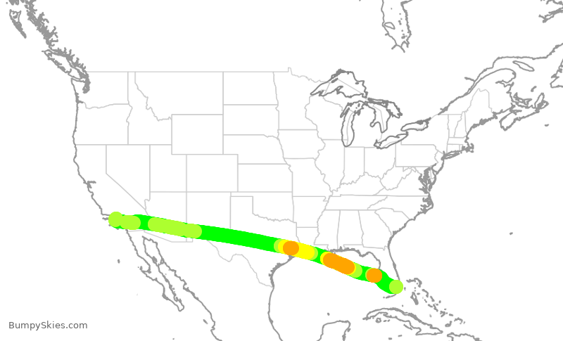 Turbulence forecast map for AAL778, LAX to MIA