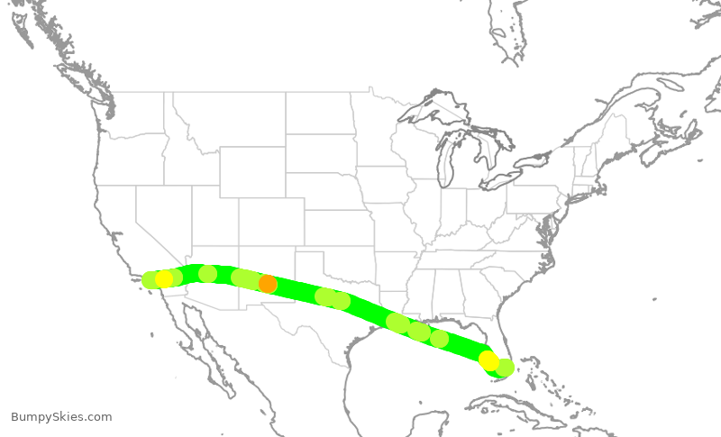 Turbulence forecast map for AAL778, MIA to LAX