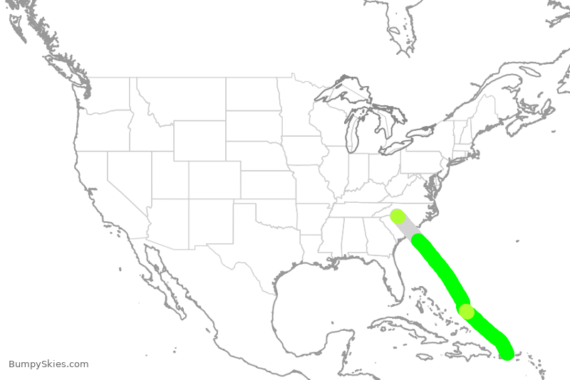 Turbulence forecast map for AAL783, CLT to SJU