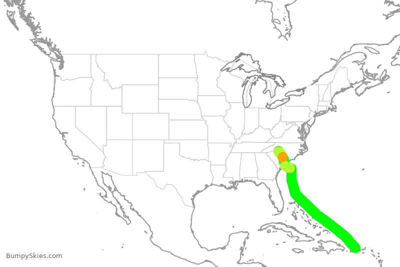 Turbulence forecast map for AAL783, SJU to CLT