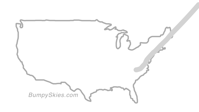 Map of continental US with illustrated flight path and turbulence forecast (described in text below)