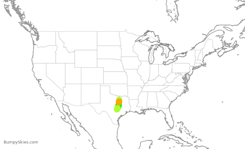 Turbulence forecast map for AAL789, DFW to AUS