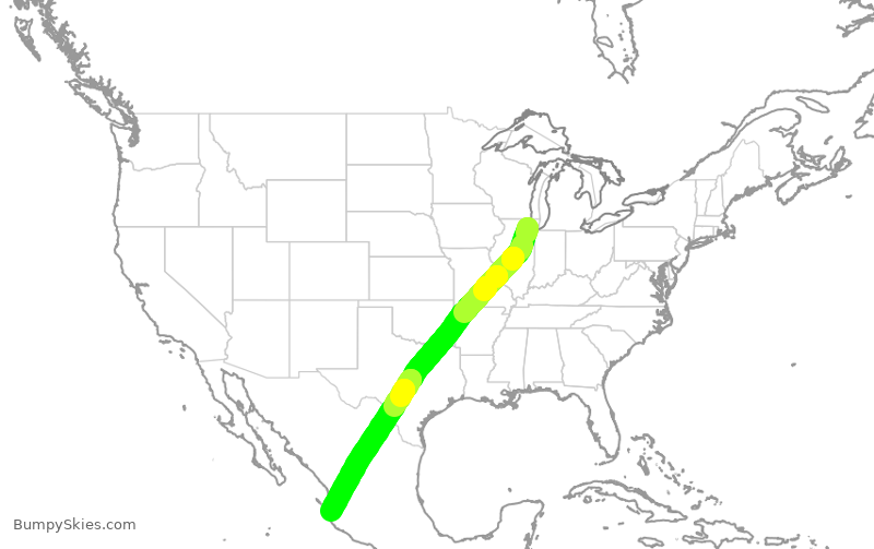 Turbulence forecast map for AAL791, ORD to PVR