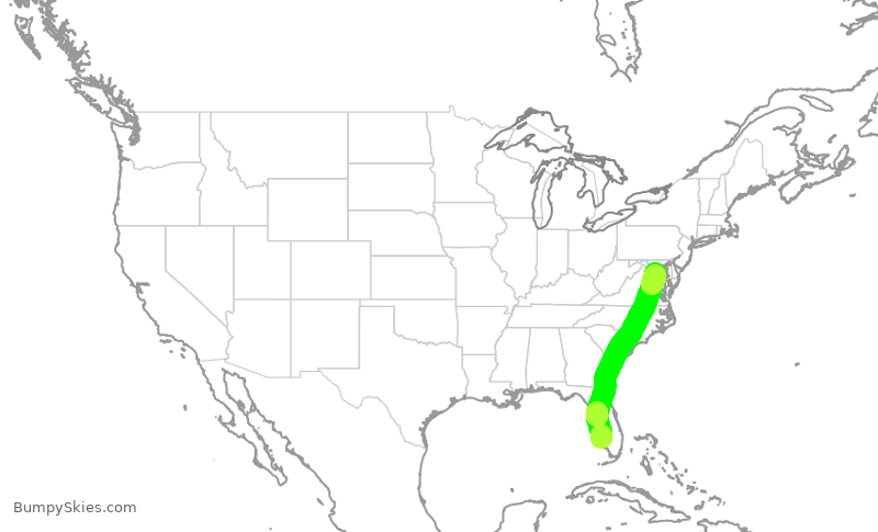 Turbulence forecast map for AAL791, RSW to DCA