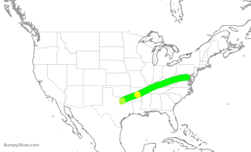Turbulence forecast map for AAL795, DCA to DFW