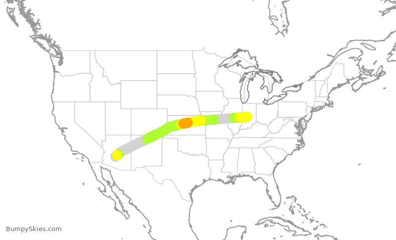 Turbulence forecast map for AAL796, IND to PHX