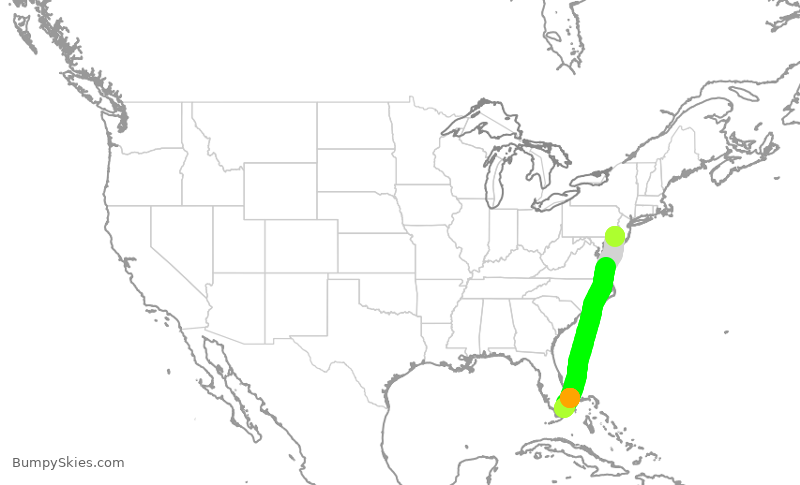 Turbulence forecast map for AAL796, PHL to MIA