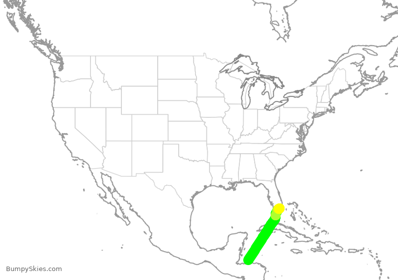 Turbulence forecast map for AAL796, HRO to MIA