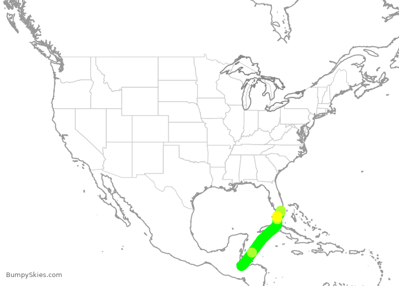 Turbulence forecast map for AAL797, MIA to HLM