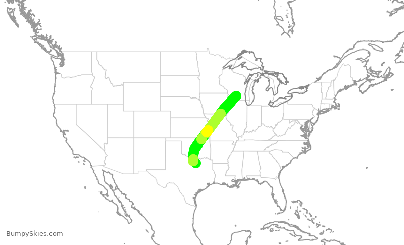 Turbulence forecast map for AAL797, MSN to DFW