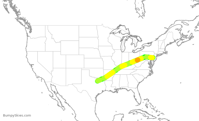 Turbulence forecast map for AAL798, DFW to PHL