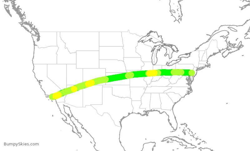 Turbulence forecast map for AAL798, PHL to LAX