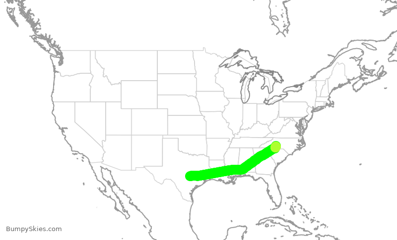 Turbulence forecast map for AAL799, AUS to CLT