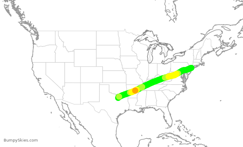 Turbulence forecast map for AAL79, JFK to DFW