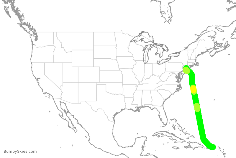 Turbulence forecast map for AAL801, STT to JFK