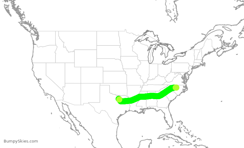Turbulence forecast map for AAL802, RDU to DFW