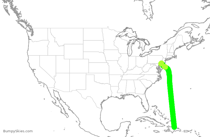 Turbulence forecast map for AAL802, STI to PHL