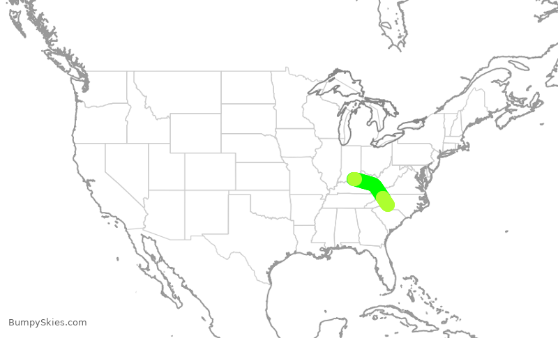 Turbulence forecast map for AAL803, SDF to CLT