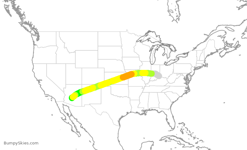 Turbulence forecast map for AAL804, CVG to PHX