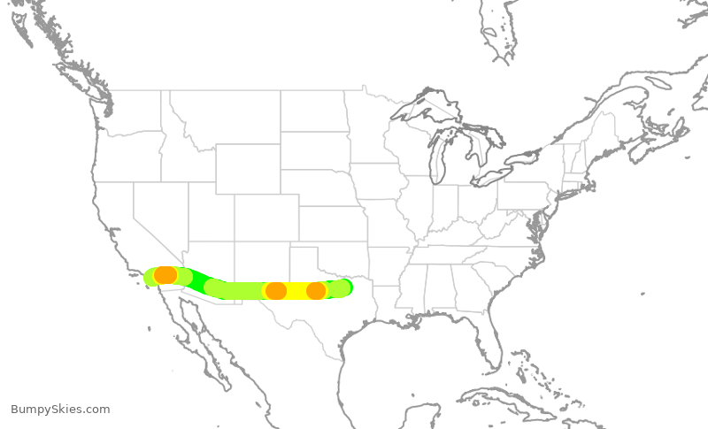 Turbulence forecast map for AAL806, DFW to SNA