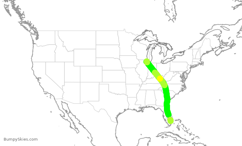 Turbulence forecast map for AAL811, FLL to ORD