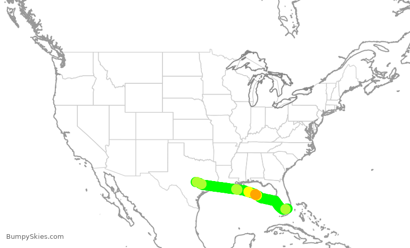 Turbulence forecast map for AAL812, MIA to AUS