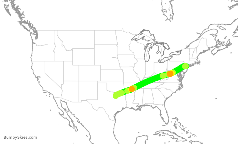 Turbulence forecast map for AAL813, EWR to DFW