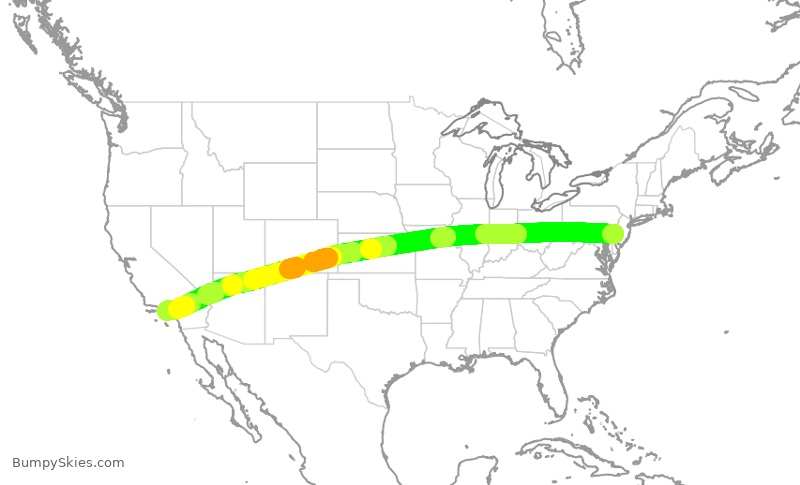 Turbulence forecast map for AAL813, PHL to LAX