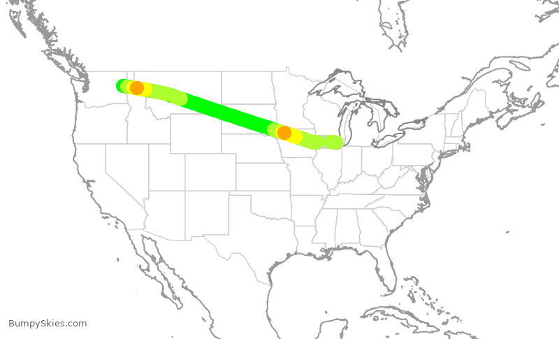 Turbulence forecast map for AAL814, ORD to GEG