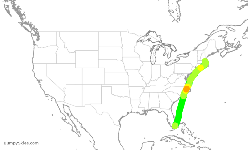 Turbulence forecast map for AAL815, BOS to MIA