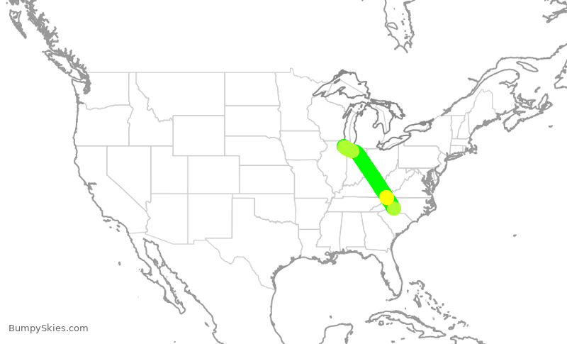Turbulence forecast map for AAL815, CLT to ORD